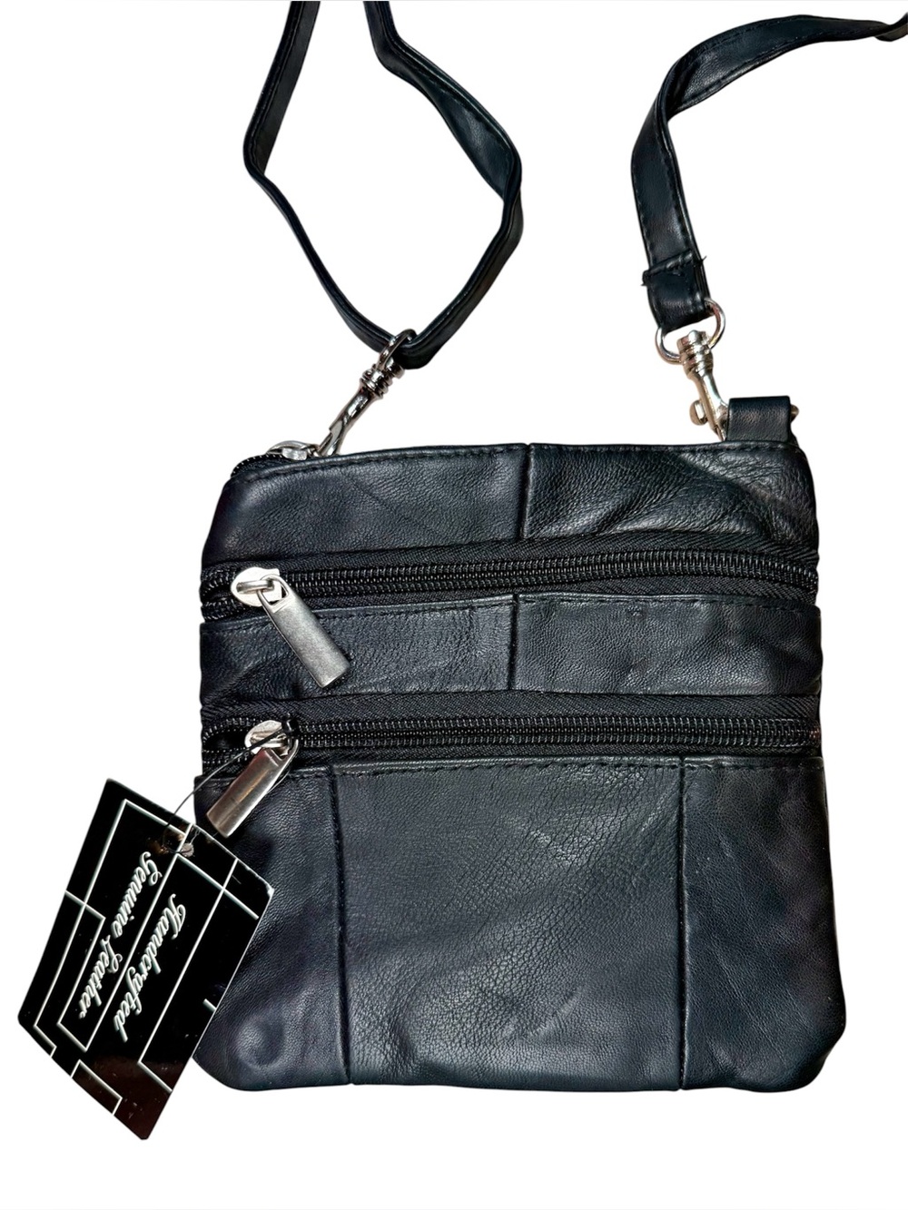 NEW! Black Genuine Leather Crossbody Belt Bag Festival Minimalist Purse
